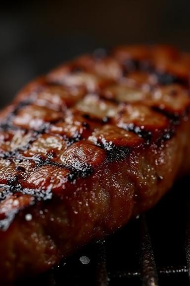 グリルで完璧に焼かれたステーキのクローズアップ