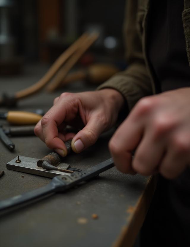 金属を加工する職人の手元のクローズアップ
